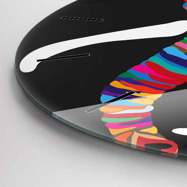 Round glass wall clock Colorful elephant