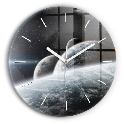 Round glass wall clock Space and planets