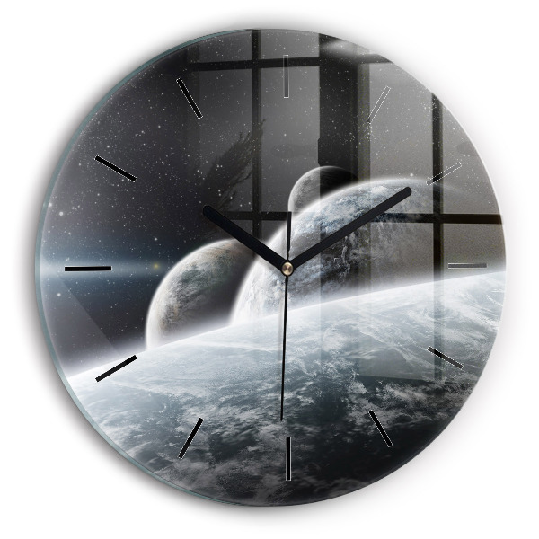 Round glass wall clock Space and planets