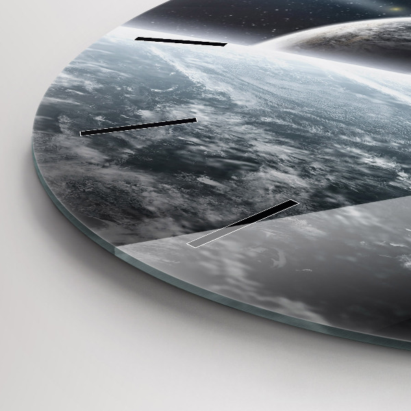 Round glass wall clock Space and planets