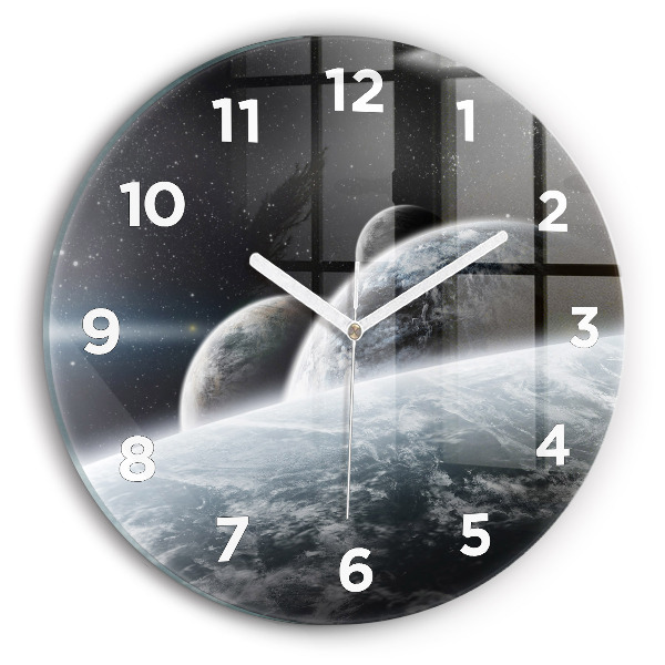 Round glass wall clock Space and planets