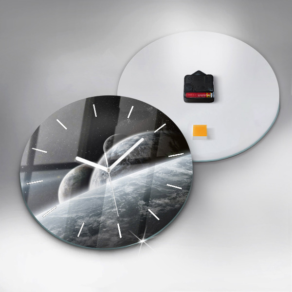 Round glass wall clock Space and planets