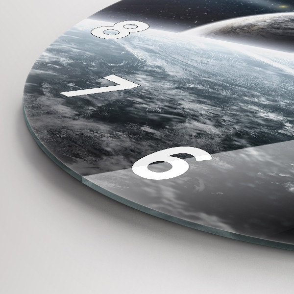 Round glass wall clock Space and planets