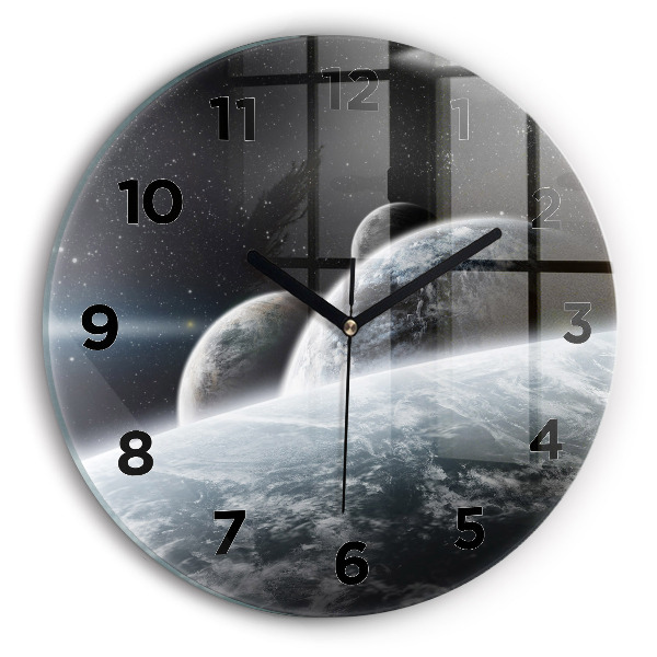 Round glass wall clock Space and planets
