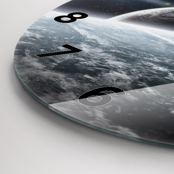 Round glass wall clock Space and planets