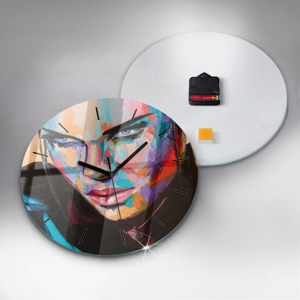 Round glass wall clock Portrait of a woman