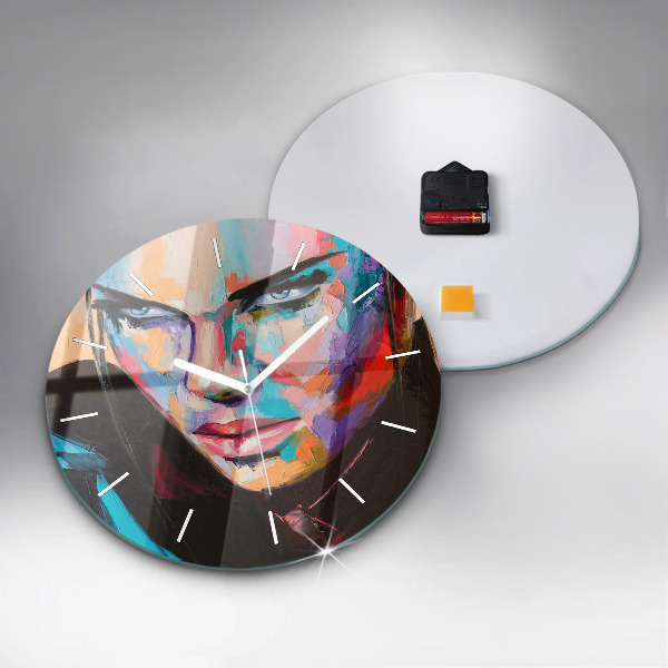 Round glass wall clock Portrait of a woman