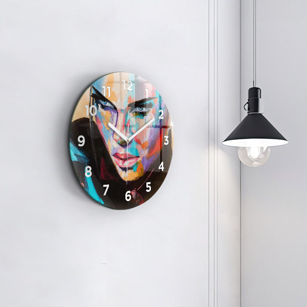 Round glass wall clock Portrait of a woman