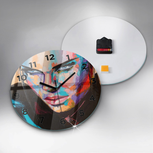 Round glass wall clock Portrait of a woman