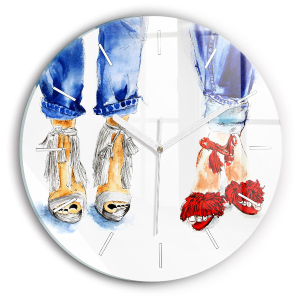 Round glass wall clock Women's High Heels