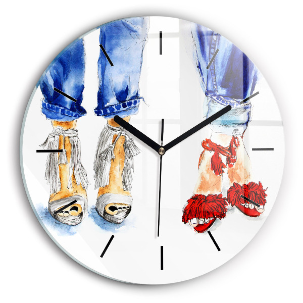 Round glass wall clock Women's High Heels