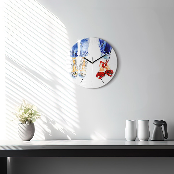 Round glass wall clock Women's High Heels