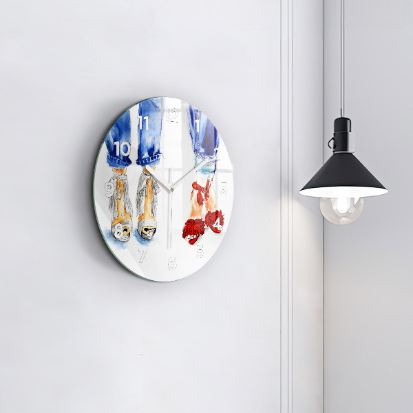 Round glass wall clock Women's High Heels