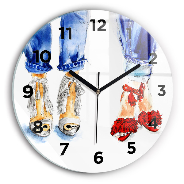 Round glass wall clock Women's High Heels