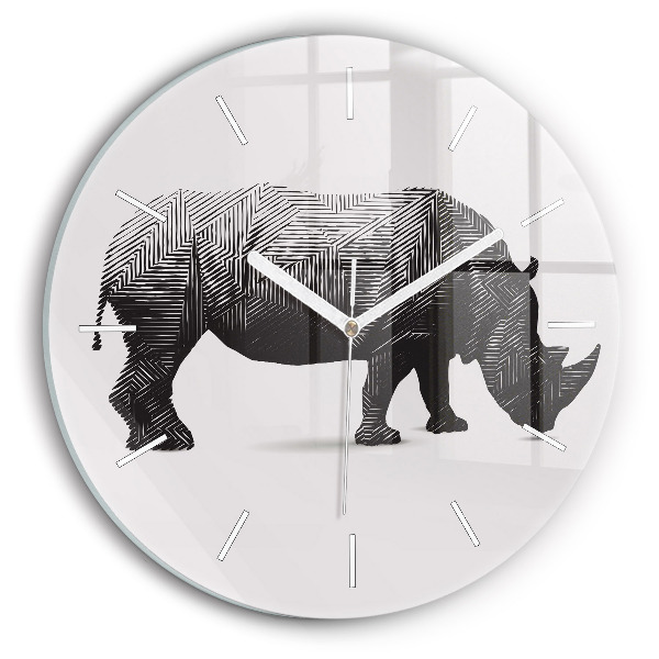 Round glass wall clock Rhinoceros line art