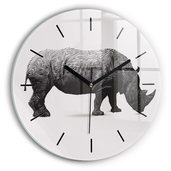 Round glass wall clock Rhinoceros line art