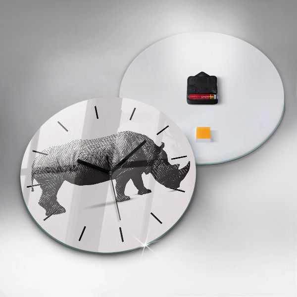 Round glass wall clock Rhinoceros line art