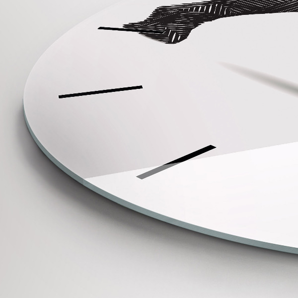 Round glass wall clock Rhinoceros line art