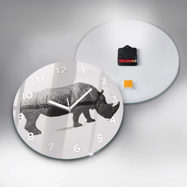 Round glass wall clock Rhinoceros line art