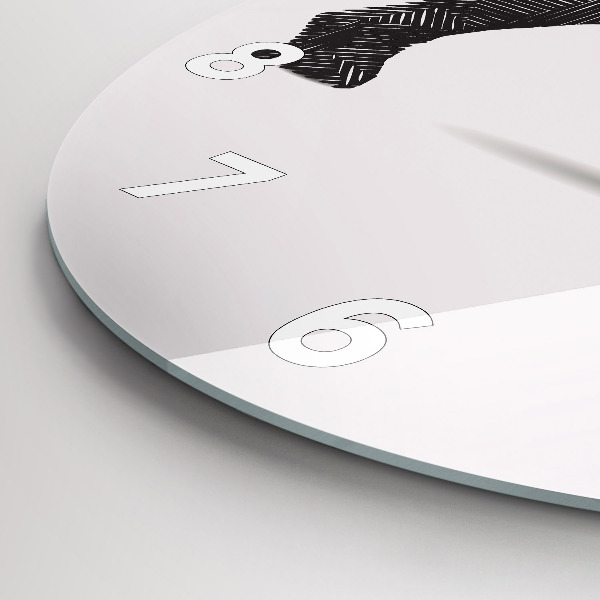 Round glass wall clock Rhinoceros line art