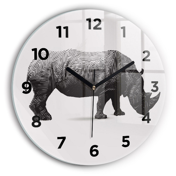 Round glass wall clock Rhinoceros line art