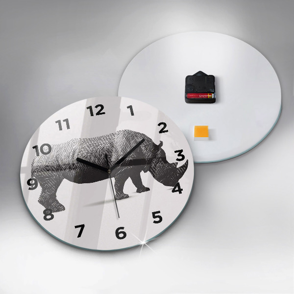 Round glass wall clock Rhinoceros line art