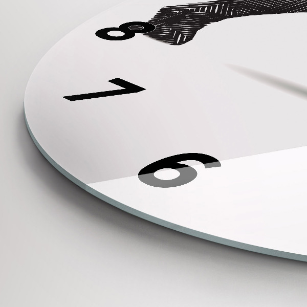 Round glass wall clock Rhinoceros line art
