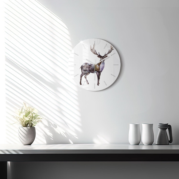 Round glass wall clock Deer king of the wilderness