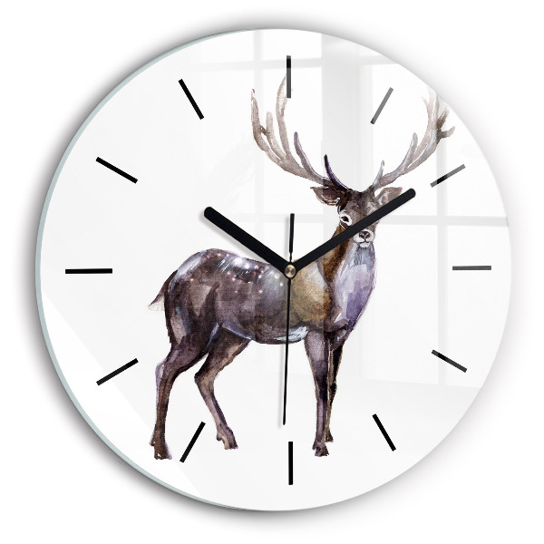 Round glass wall clock Deer king of the wilderness