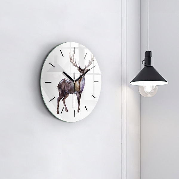 Round glass wall clock Deer king of the wilderness