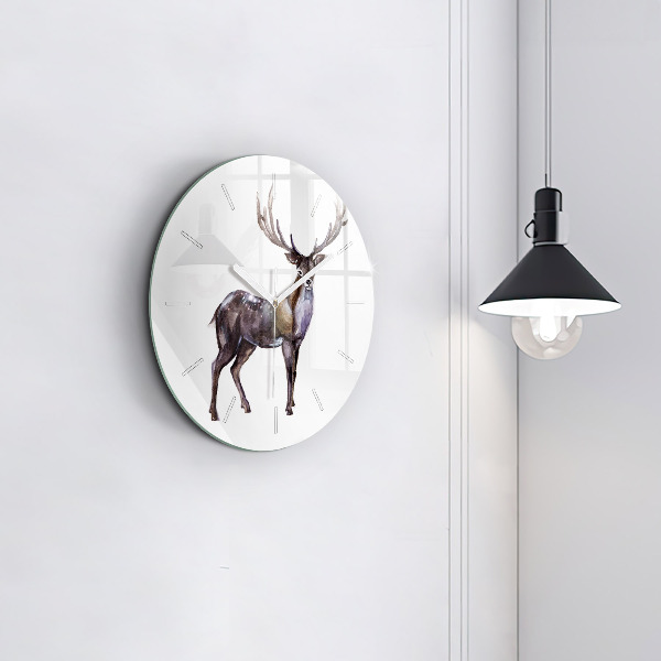 Round glass wall clock Deer king of the wilderness