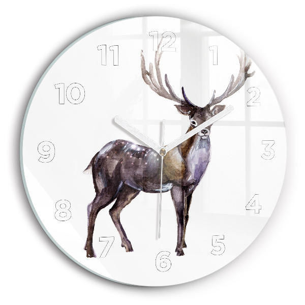 Round glass wall clock Deer king of the wilderness