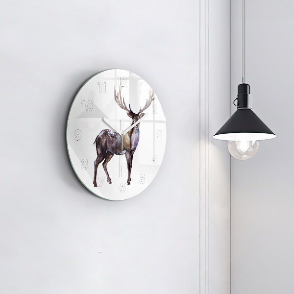 Round glass wall clock Deer king of the wilderness