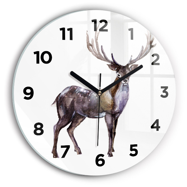 Round glass wall clock Deer king of the wilderness