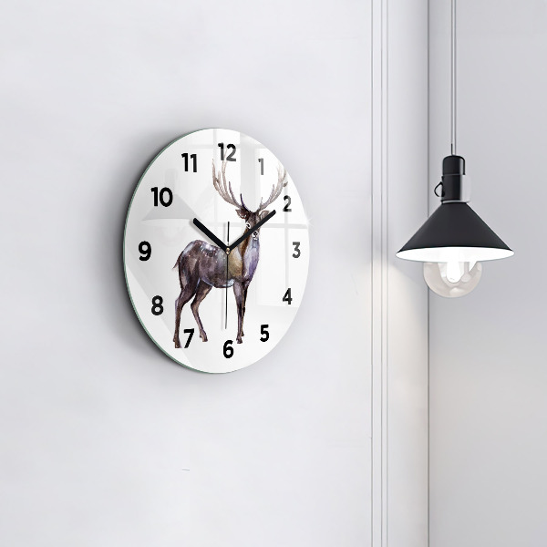 Round glass wall clock Deer king of the wilderness