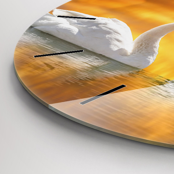 Round glass wall clock Swans in Love
