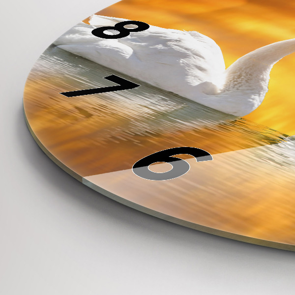 Round glass wall clock Swans in Love