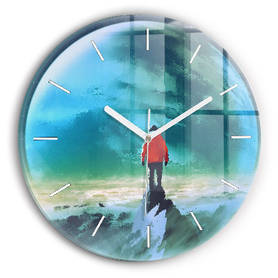 Round glass wall clock Man in the moon