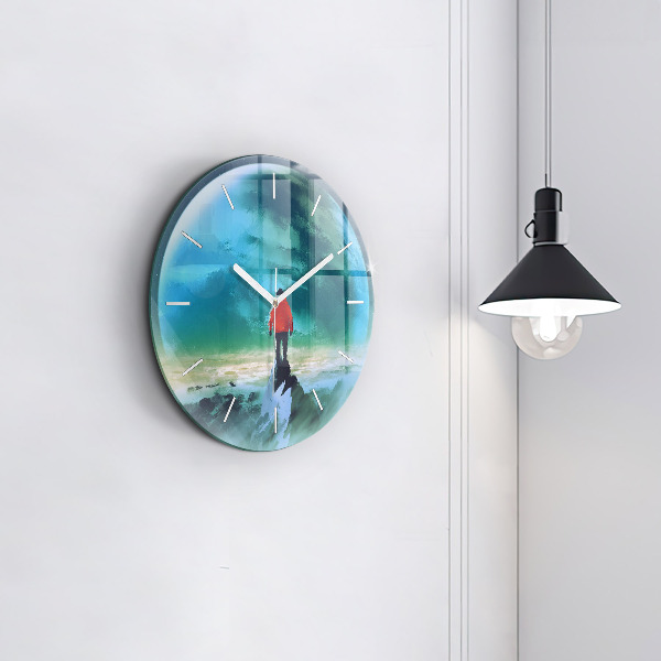 Round glass wall clock Man in the moon