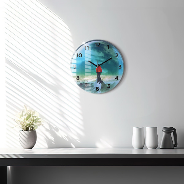 Round glass wall clock Man in the moon