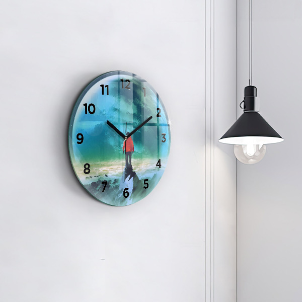 Round glass wall clock Man in the moon