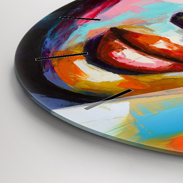 Round glass wall clock Colorful woman's face