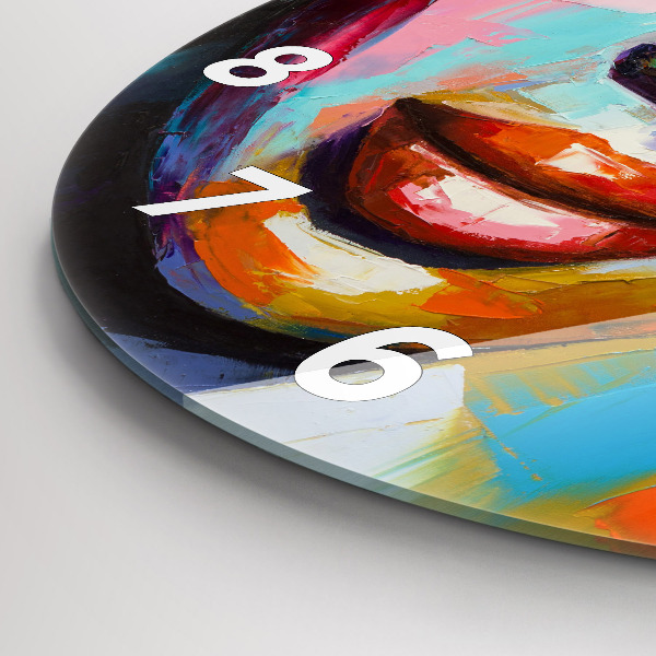 Round glass wall clock Colorful woman's face
