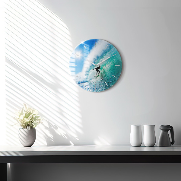 Round glass wall clock Surfing in Hawaii