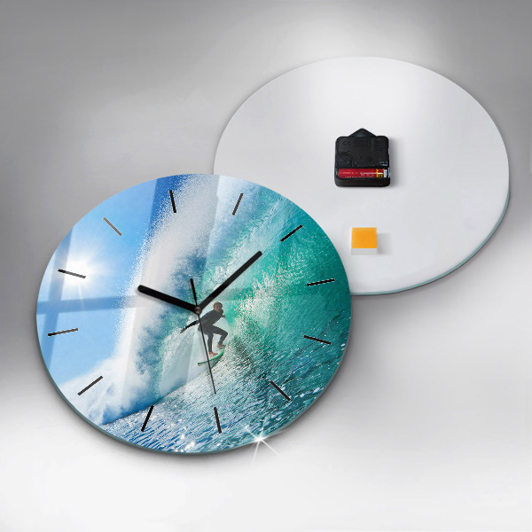 Round glass wall clock Surfing in Hawaii