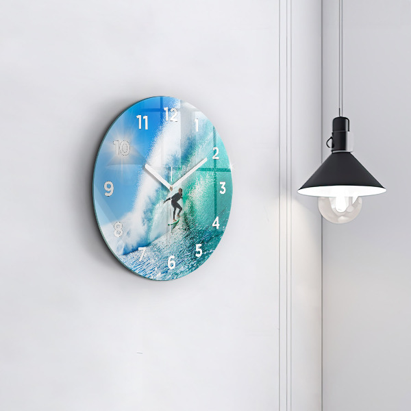 Round glass wall clock Surfing in Hawaii