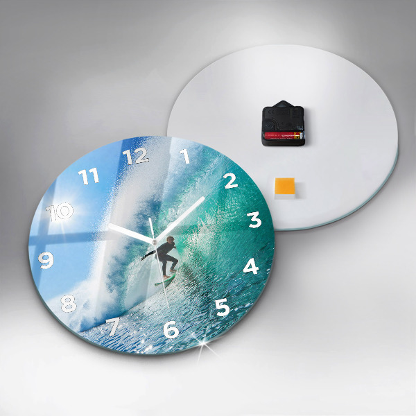 Round glass wall clock Surfing in Hawaii