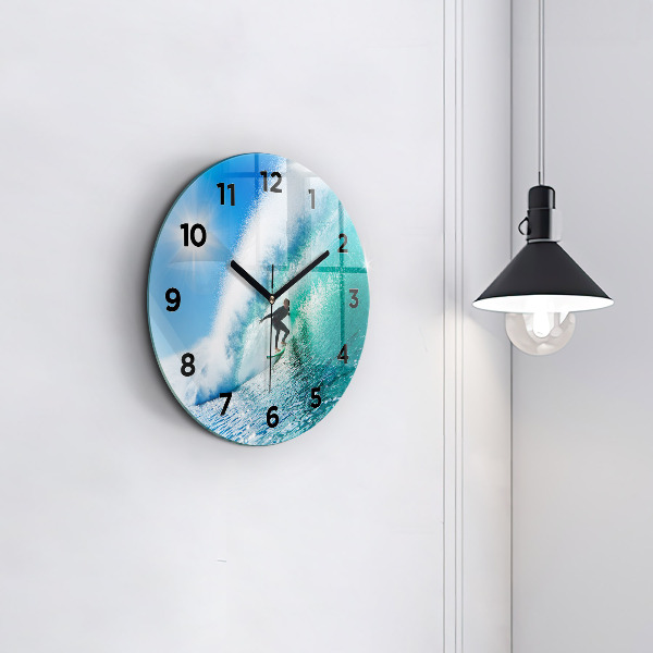 Round glass wall clock Surfing in Hawaii