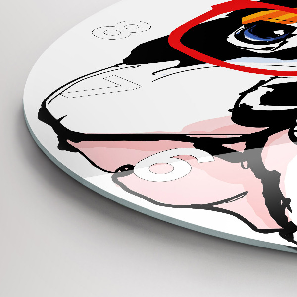 Round glass wall clock French bulldog with glasses