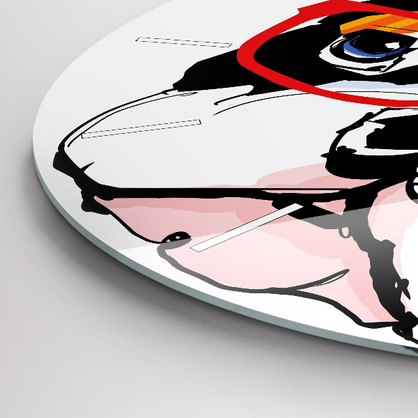 Round glass wall clock French bulldog with glasses